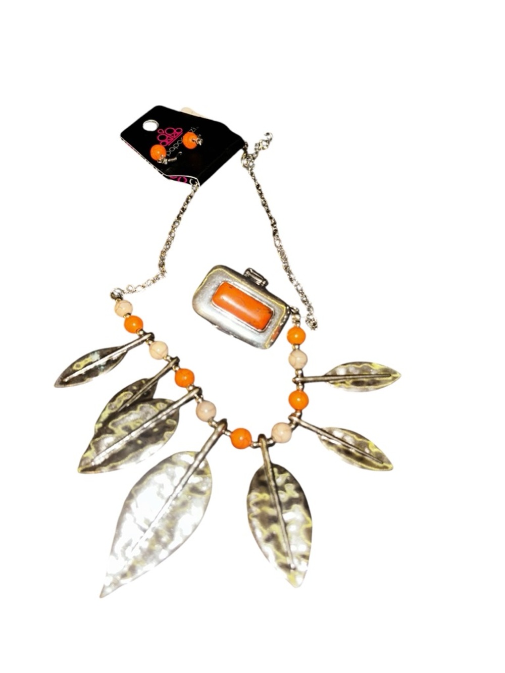 paparazzi Orange and Silver Leaf Bib Necklace